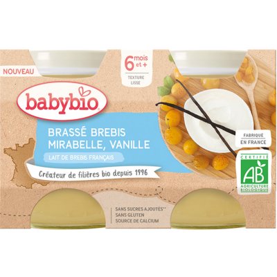 Babybio Mléčná svačinka z ovčího mléka s mirabelkami a vanilkou 2x130 g