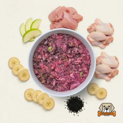 Krmimmasem.cz Kuře komplet s jablky banány a černuchou 1 kg – Zboží Mobilmania