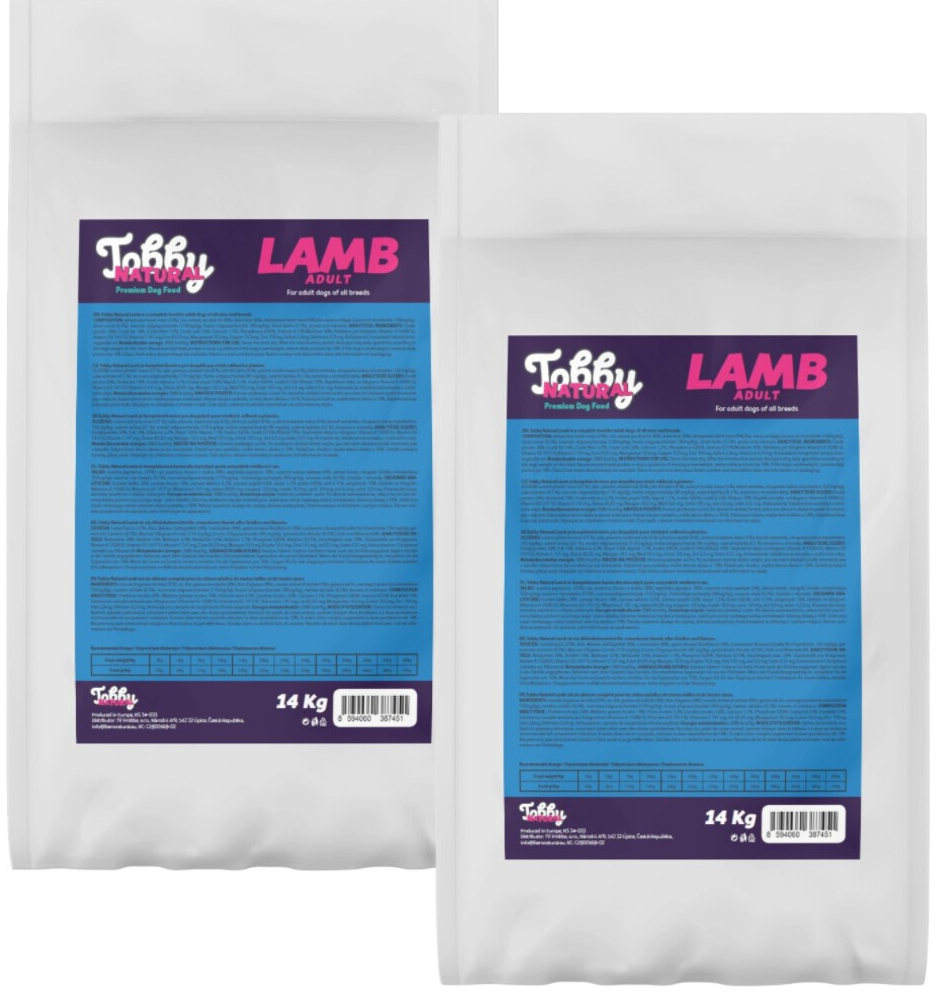 Tobby Natural Dog Lamb 2 x 14 kg
