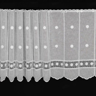 Buona ventura vitrážová záclona, polyesterový batist 27163, vyšívané květy s mřížkou, s bordurou, bílá, výška 50cm (v metráži) – Hledejceny.cz