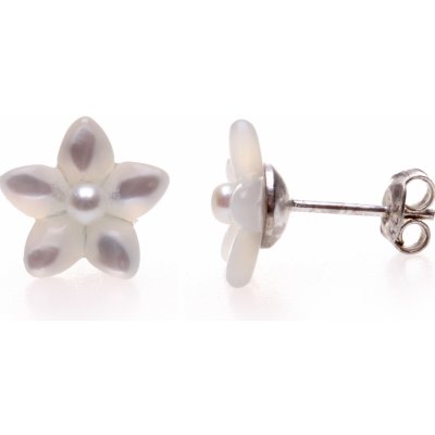 Perlomat stříbrné náušnice z perleti bílé květy hvězdičky s perlou puzety  MP177 od 720 Kč - Heureka.cz