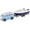 Auta, bagry, technika Halsall Teamsterz karavan s přívěsem a lodí (002) modré auto a fialový člun