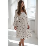 Těhotenské lněné kojící šaty Lovely Midi Dress Cream with Dots – Zboží Dáma
