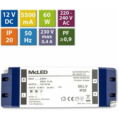 McLED LED transformátor 12V/60W ML-732.072.11.0 – Sleviste.cz