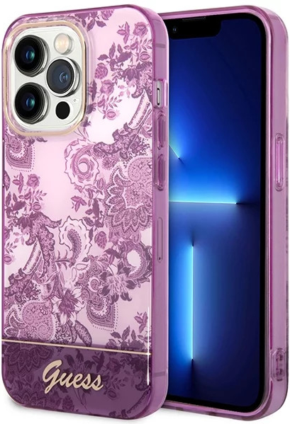 Pouzdro Guess iPhone 14 Pro fuschia Porcelain Collection