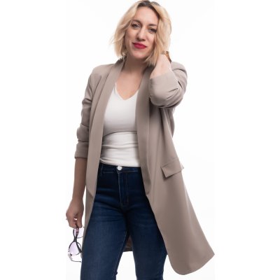 Italy fashion dámské dlouhé sako SCARLET Cappuccinová – Zboží Dáma
