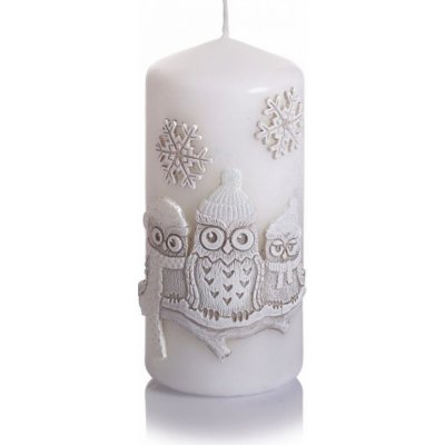 Bartek Candles SOVA ZIMNÍ VÁLEC vánoční d6x13cm bílá – Zboží Mobilmania