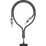 Dudao L20MAX 4v1 Kabel / Šňůrka na krk USB-A / USB-C / Lightning PD QC 65W 1,5m - Černá – Zboží Živě
