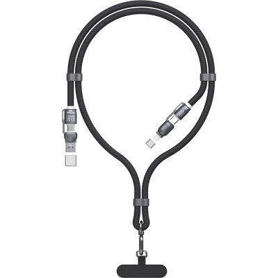 Dudao L20MAX 4v1 Kabel / Šňůrka na krk USB-A / USB-C / Lightning PD QC 65W 1,5m - Černá – Zboží Živě