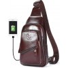 Taška  Bullcaptain kožená taška přes rameno s USB Makar Hnědá 5L XB127USBs1