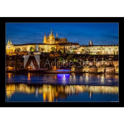 Obraz 1D - 100 x 70 cm - Prague Castle, Hradcany reflecting in Vltava river in Prague, Czech Republic at night Pražský hrad, Hradčany odrážející se v řece Vltavě v Praze – Hledejceny.cz