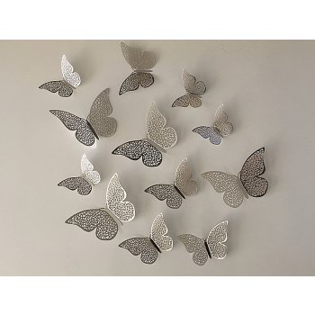 Nalepte.cz Luxusní 3D motýli na zeď stříbrní II 8 až 12 cm