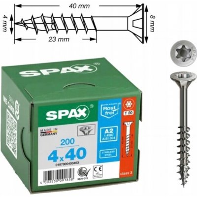 SPAX záp. hlava 4.0x 40 část. závit TX20, certifikovaný, nerez A2 (200 ks) – Hledejceny.cz