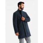 Ombre Clothing pánský kabát s asymetrickým zapínáním a vysokým límcem tmavě modrý – Zboží Dáma