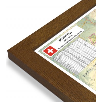 Excart Maps Švýcarsko - nástěnná mapa 140 x 100 cm Varianta: mapa v dřevěném rámu, Provedení: Pegi tmavý ořech – Zboží Dáma
