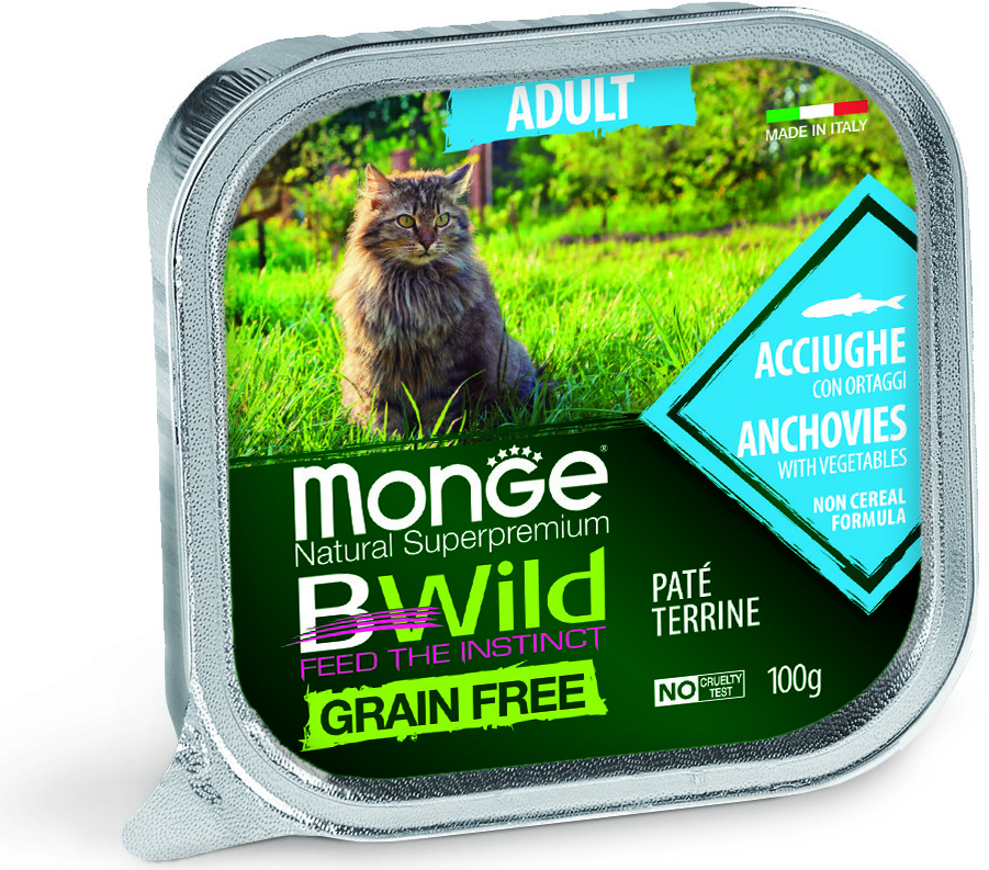 Monge Paštika Cat BWild Grain Free Adult ančovičky se zeleninou 100 g