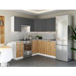 FRONTI Rohová kuchyňská linka LAMIA 190x170 cm Grafit/Dub artisan – Sleviste.cz