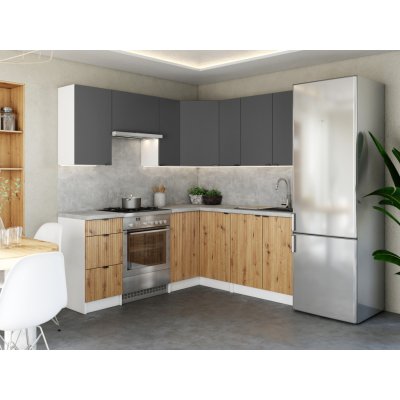 FRONTI Rohová kuchyňská linka LAMIA 190x170 cm Grafit/Dub artisan – Sleviste.cz