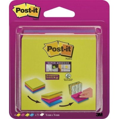 Post-It 3M Samolepicí kostka Multi POST-IT_ Super Sticky (2014-SC-BYFG), 76x76 mm, 4x75 záložek, různé barvy – Hledejceny.cz