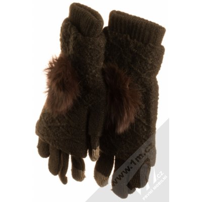 URan Multiway 2in1 Women Touch pletené rukavice s bambulkou pro kapacitní dotykový displej tmavě hnědá dark brown