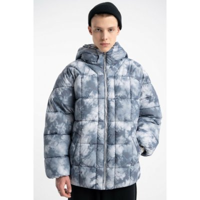 Reporter Young prošívaná zimní bunda s kapucí a celoplošným potiskem šedá – Zboží Mobilmania