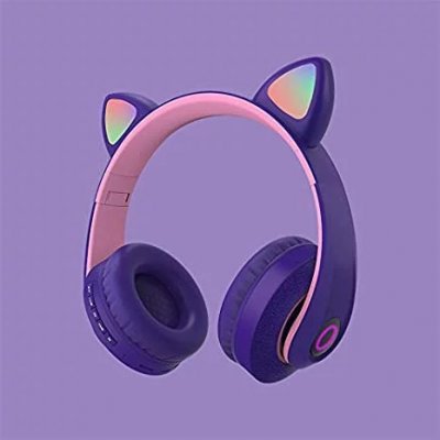 Zaparkorun Dětská bezdrátová sluchátka s LED podsvícením Cat Ears - Fialová