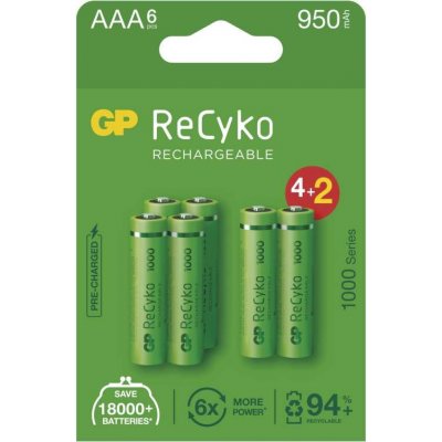GP Batteries Nabíjecí baterie GP ReCyko 1000 AAA HR03 6ks – Zboží Mobilmania