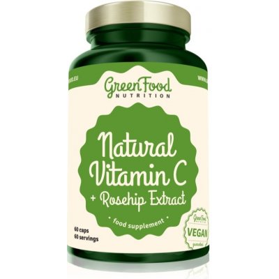 GreenFood Nutrition Natural Vitamin C + Rosehip Extract + Pillbox Gratis 60 kapslí