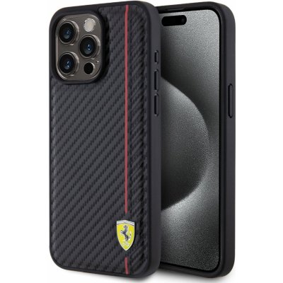 Ferrari PU Leather Carbon Vertical Red Line iPhone 15 Pro Max černé