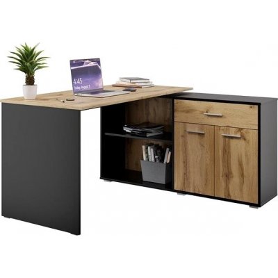 Nejlevnější nábytek Rohový psací stůl NEJBY DUKE II, černý/dub wotan – Zboží Dáma