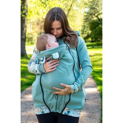 Jsem máma nosicí mikina s kapucí Mintová s květy – Zboží Dáma