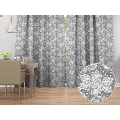 Biante Bavlněný závěs Sandra SA-550 Bílá krajka na šedém 150x240 cm – Hledejceny.cz