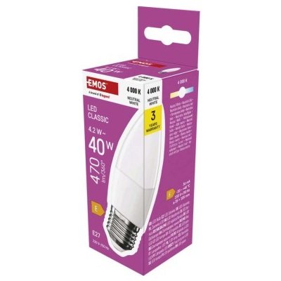 EMOS LED žárovka Classic svíčka E27 4,2 W 40 W 470 lm neutrální bílá – Zboží Živě