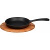 Pánev Lava Cast Iron Round Frying Pan Long-Stem With Wooden Platter Dia 16cm