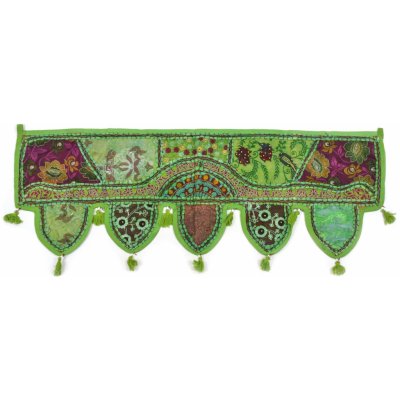 Sanu Babu Zelený závěs nad dveře s výšivkou a třásněmi, 103x36cm (9A) – Zboží Mobilmania