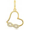 Přívěsky Šperky Eshop Přívěsek ze žlutého zlata asymetrické srdce, symbol nekonečna čiré zirkony S5GG255.76