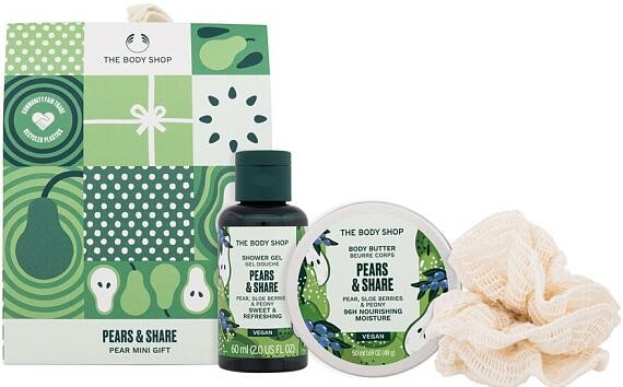 The Body Shop Pears & Share Mini Gift dárková sada sprchový gel Pears & Share Shower Gel 60 ml + tělové máslo Pears & Share Body Butter 50 ml + žínka