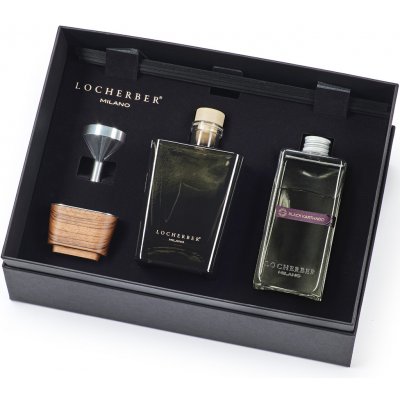 Locherber Milano GIFT BOX 500 ml BLACK KARTHAGO aroma difuzér 500 ml náplň 500 ml tyčinky trychtýřek a víčko z ořechového dřeva – Sleviste.cz