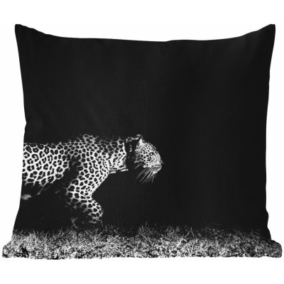 MuchoWow Vnější polštář Volně žijící zvířata Leopard Tráva Černá Bílá 50x50