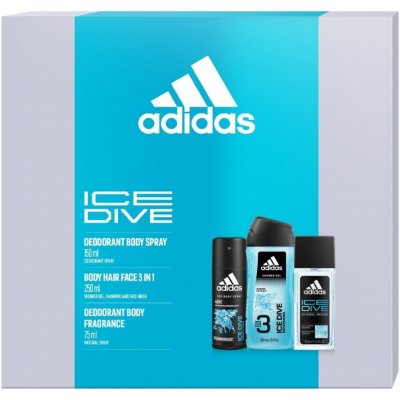 Adidas Ice Dive deodorant sklo 75 ml + sprchový gel 250 ml + deospray 150 ml dárková sada – Sleviste.cz