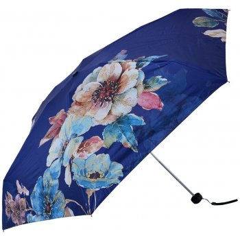 Clayre & Eef skládací deštník do kabelky s květy tm.modrý