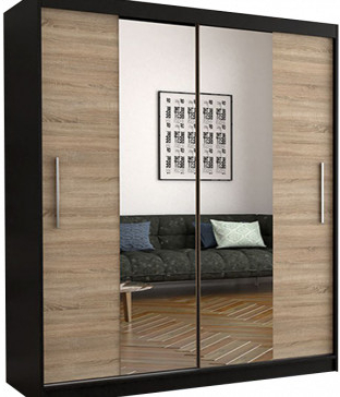 Idzczak Vista 01 150 cm s posuvnými dveřmi a zrcadly Stěny černá / dub