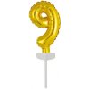 Dortová svíčka a fontána Fóliový balónek zlatý mini zápich do dortu číslo 9 Amscan