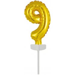 Fóliový balónek zlatý mini zápich do dortu číslo 9 Amscan
