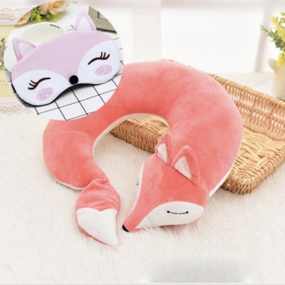 Zdravko cestovní polštář Fox s maskou na spaní růžová 30x30