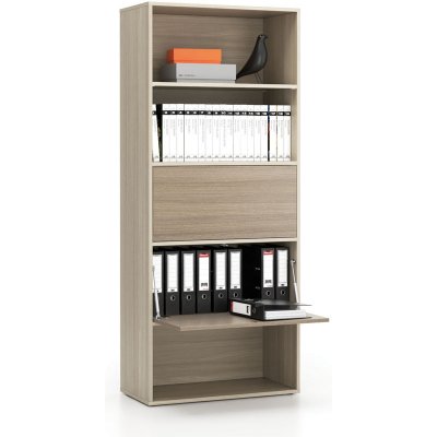 Plan Vysoký kancelářský policový regál LAYERS, 2 boxy, 800 x 400 x 1905 mm, dub přírodní / dub mořený – Zboží Mobilmania