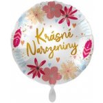 Premioloon Balonek fóliový Krásné narozeniny s květinami, 43 cm – Zboží Dáma