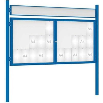 PROCITY Venkovní vitrína model 1000 dvoukřídlá 30 x A4, modrá, včetně sloupků a záhlaví | Zboží Auto