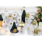 PartyDeco Adventní kalendář Domečky s čísly bílá zlatá – Sleviste.cz