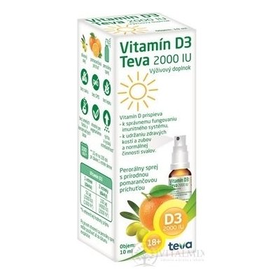 Teva Vitamin D3 2000 IU sprej pomerančová příchuť 10 ml – Zboží Mobilmania
